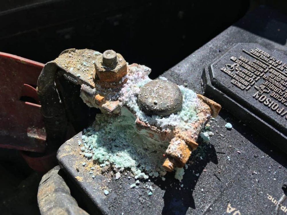 Corrosion at the car battery terminals