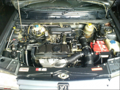 Engine bay of the sedan