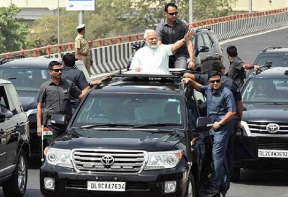 Narendra Modi in his Land Cruiser