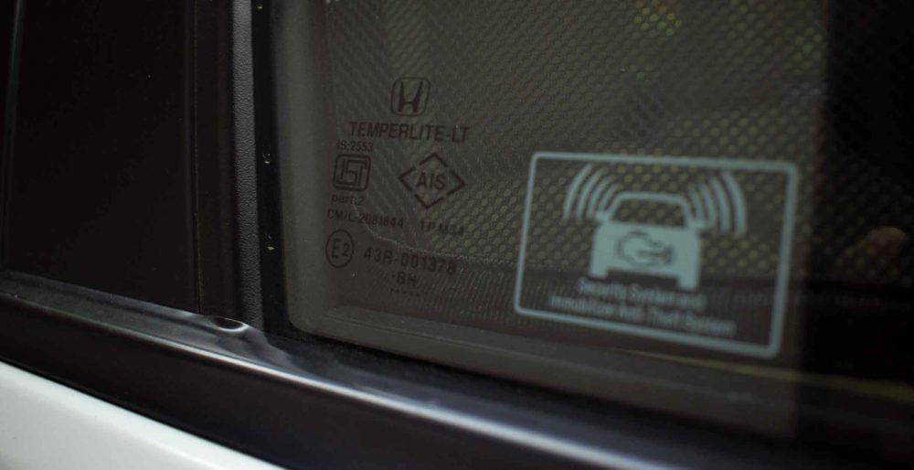 ISI Mark on a 2017 Honda City Driver Side Window