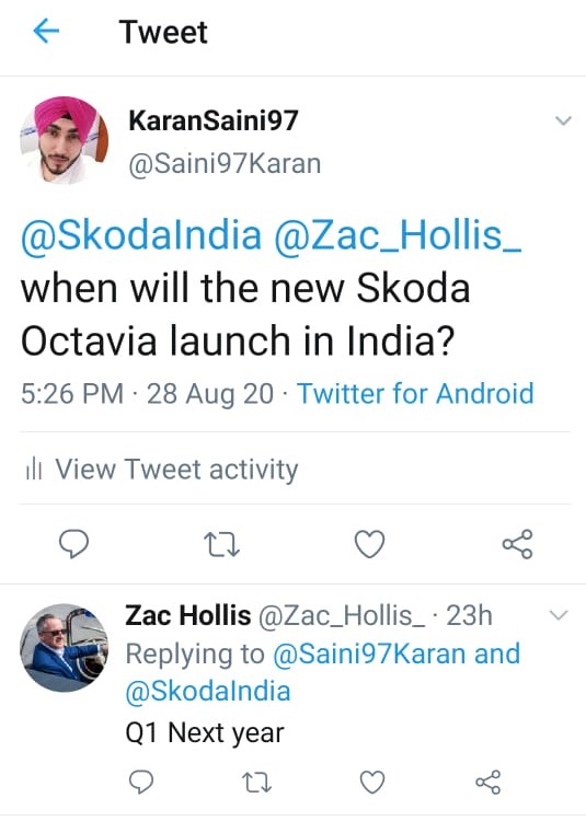 Zac Hollis Confirms The Launch of the Skoda Octavia on Twitter