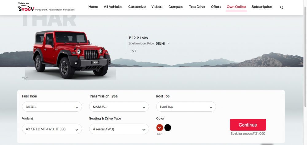 Mahindra Thar AX Variants Removed from Official Website