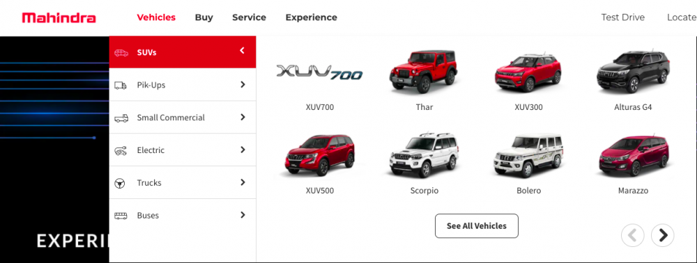 XUV700 listed on Official website