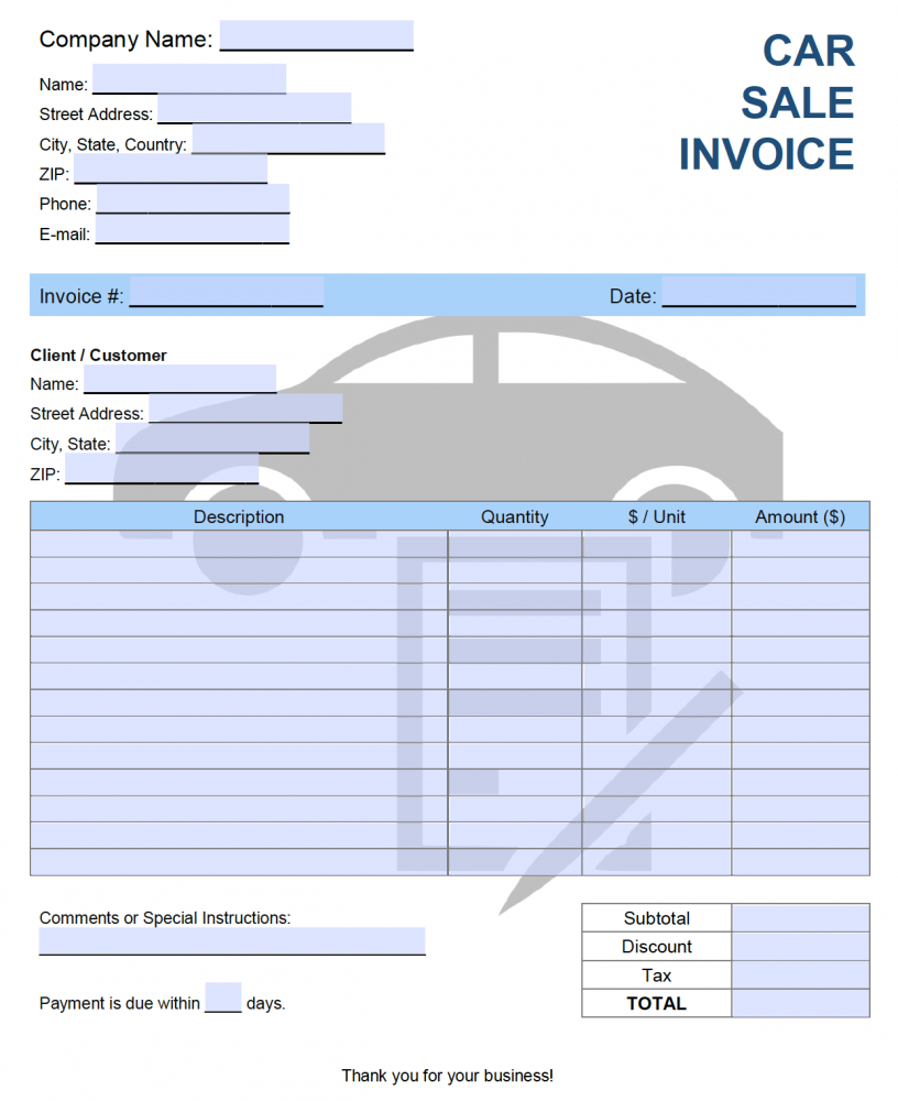 Invoice of Car Purchase