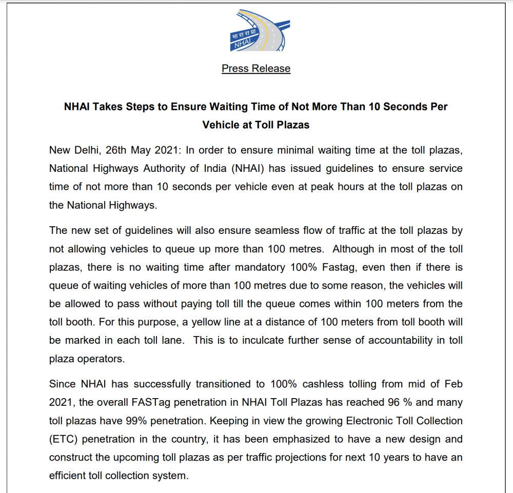 Official NHAI notification | 10 sec toll rule